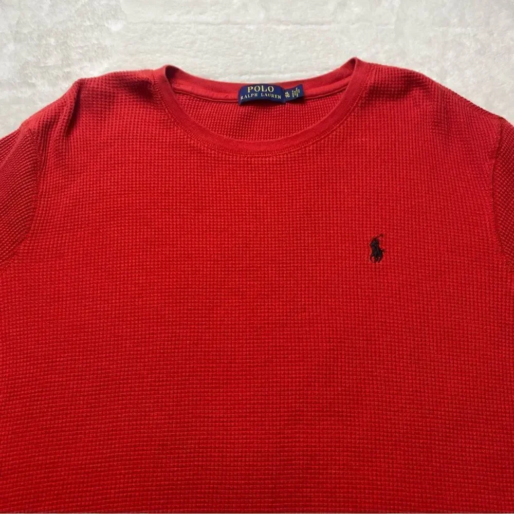 Polo Ralph Lauren Red Crew Neck Waffle Knit Long Sleeve Shirt Size XL